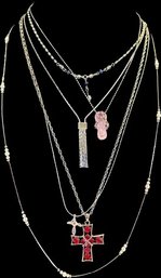 6 Silver Toned Necklaces With Sandal And Cross Pendants