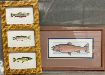 Pair Of Framed Trout Artwork (Watercolor & Colored Pencil Sketch) Signed By Both Artists (Pictured)