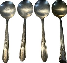 Single Camelia Silver Plate & Trio Of Monarch Plate Soup Spoons-6.75in Long