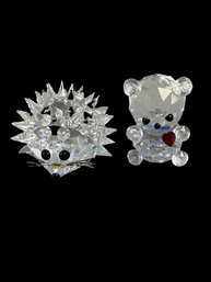 Swarovski Crystal Figurines- Bear And Porcupine 1.5 Inches