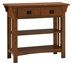 (NEW) Leick Home 8261 Mission Bookcase Console Table With Drawers, Made With Solid Wood, Russet Finish