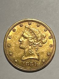 GOLD COIN - 1881 Liberty 10 Dollar GOLD COIN