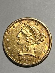GOLD COIN - 1880 Liberty 5 Dollar Gold Coin