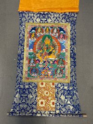 Dzambhala With Consort Hand Painted Thangka- 39Wx55L