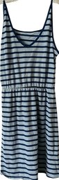 LA RELAXED, Ladies V-neck Sundress, Size Small, Light Blue With Dark Blue Stripes