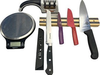 Kitchen Tools And Knives Including Food Scale And Knife Sharpener