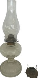 Glass Oil Lamp And Mechanism- Lamp Is 17.5in Tall