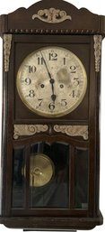 Original Gustav Becker Clock With Key- 12Wx6.5Dx27T, Winds, Chimes And Appears In Good Working Condition
