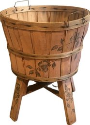 Weathered Painted Basket Stand, 18inch Diameter 21Height