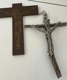 Crosses, Wood With Carving And Cholla