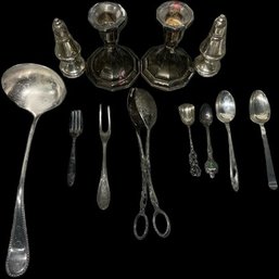 Sterling Silver Kitchen Set - Ladel, Tongs, Spoons, Candle Holders