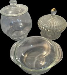 Three Glass Bowls With Lids