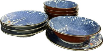 Blue Floral Bowl And Plate Set