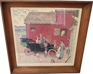 Vintage Norman Rockwell Art PRINT 'The Famous Model T Was 'boss Of The Road''  Wooden Frame With Glass