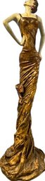 Tall Wooden Sculpture Of Lady In Ball Gown (26x8x8)