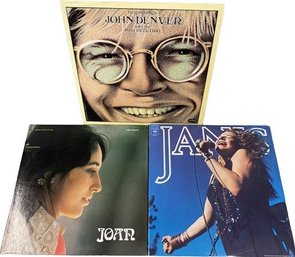 Vinyl Records (3) Including John Denver, Janis Joplin, And Joan Baez