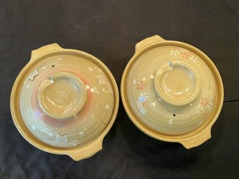 DONABE Traditional Japanese Palayok, Japanese Sakura Donabe Ceramic Hot Pot Pair. 8.5x5