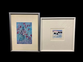 Framed Floral Print From M. Ipeau (6.25x8.25x1) And Watercolor Work Buffaloes By Deborah Holmes (7.25x7.25x1