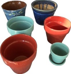 Six Plant Pots, Various Sizes & Colors: Diameters 4-8