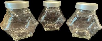 Three Glass Ingredient Jars With Plastic Lids 7x7x5