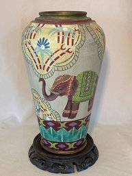 Vase With Painted Elephant And Stand