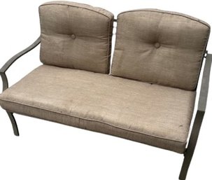 Indoor/outdoor Bench With Metal Frame & Tan Cushions - 55' Length