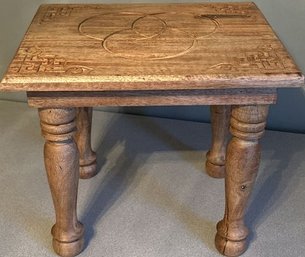 Small Wood Alter Table With Etching, 13.75x11.5x12High, Removable Legs
