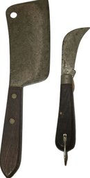 Vintage Klein Tools Meat Cleaver Wood Handle Butcher Knife And Pocket Knife