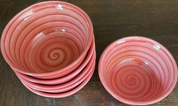 Red Swirl Hand Painted Bowl Collection (6)