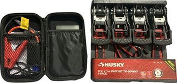 Winplus 12V Car Jump Starter (Like New) And Husky 12ft X 1in Ratchet Tie Downs 4Pack (Unopened)