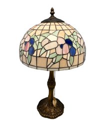 Brass Floral Stained Glass Lamp- 12.5x12.5x21
