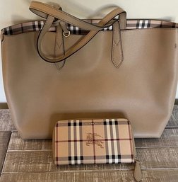 Burberry Handbag & Wallet. In Great Condition Other Than On Flaw On Top Corner.