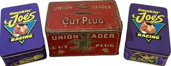 Union Leader Cut Plug Metal Lunch Box & Smokin Joes Racing Match Tins, One Tin Of Matches Unused