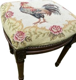 Rooster Footstool On Wooden Base, Dimensions Are 15 Inches Wide By 16 Inches Wide By 18 Inches Tall