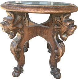 Fully Burnished Wooden Round Glass Top Table
