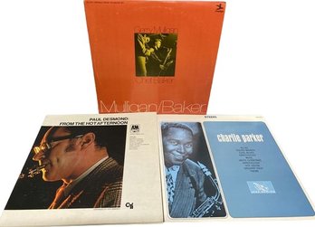 Three Vinyl Records Including Charlie Parker, Paul Desmond, And Gerry Mulligan/Chet Baker