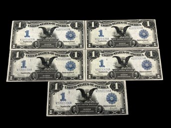 $1 Bills 1899 Series Most Likely AU Or Better Grade, 5 Pcs