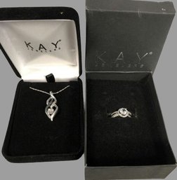 Kay Silver Ring 6.75 And Silver Necklace