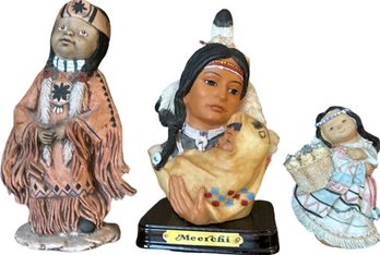 Women American Indian Themed Ceramic Decor (6.5 & 3.5in Tall)