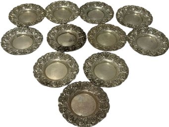 Sterling Silver Plates With Swirl Design On Rim - 4'H