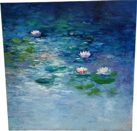 Canvas Water Lily Painting Signed By Artist (19.5x20)