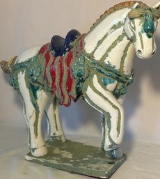 Ceramic Horse Statue, Made In Mexico, Repaired Crack In Base