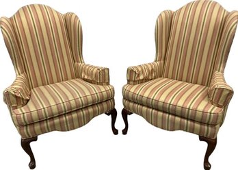 Pair Of Ethan Allen Striped Chairs- Great Condition, 31Wx32Dx45H