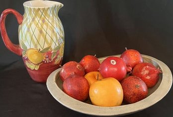 Ceramic Fruit Bowl With Faux Fruit & Pitcher