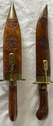 Knife And Serving Fork In Ornate Wood Sheaths, Greenspon