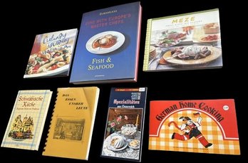 Seven European Cook Books Including Dine With Europes Master Chefs, Fish & Seafood.