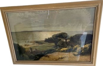 Framed Ocean Side Village Print Signed By Artist (23x33)