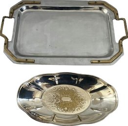 Vintage Gold & Silver Tone Serving Platter & Dish.