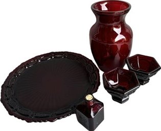 Ruby Red Serving Dishes And Vase