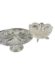 Glass Cake Stand 9x5 And Serving Bowl With Butterfly Design 8x5